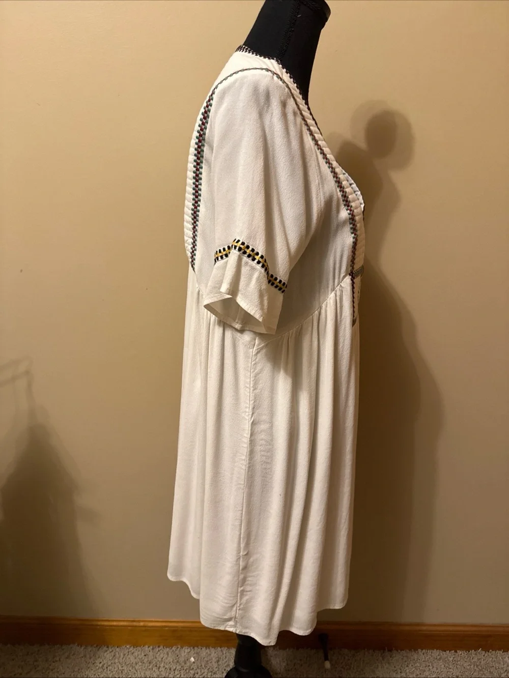 ba&sh White V-Neck Midi Dress with Navy and Gold Trim - Picture 3 of 7